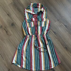 BeBop Striped Sleeveless Mini Dress - Red, Green, Yellow